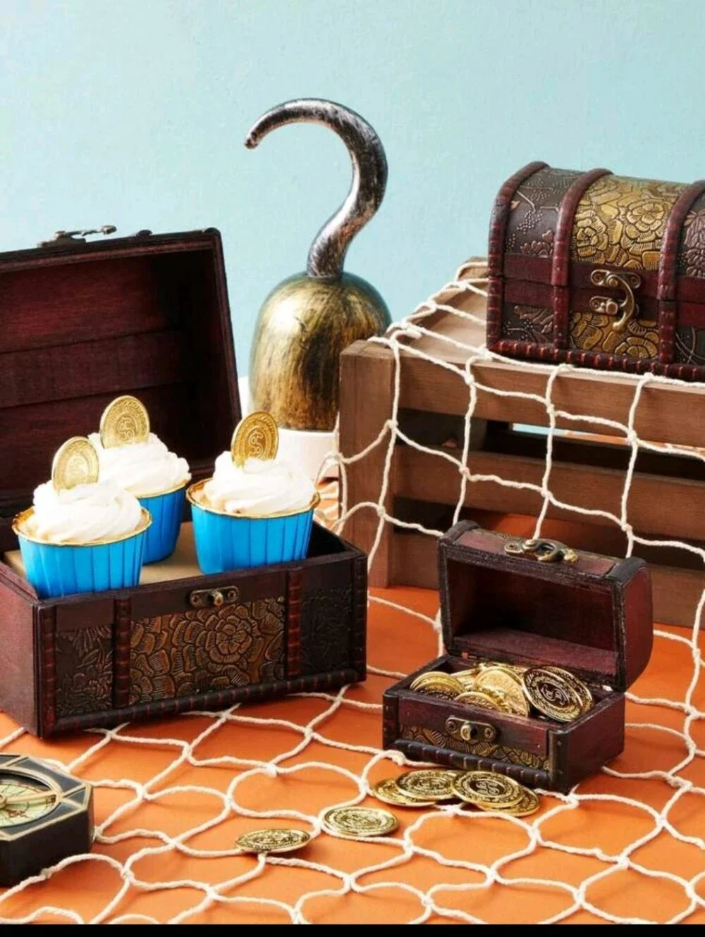 Vintage-Style Decorative Treasure Chest Set - Brown & Gold 3pcs